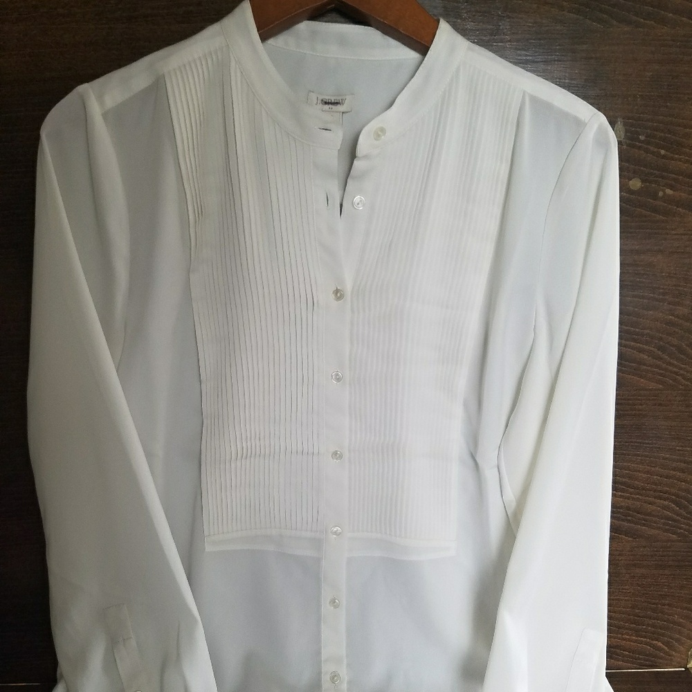 NWT J Crew Ivory Drapey Tuxedo Long Sleeve Shirt